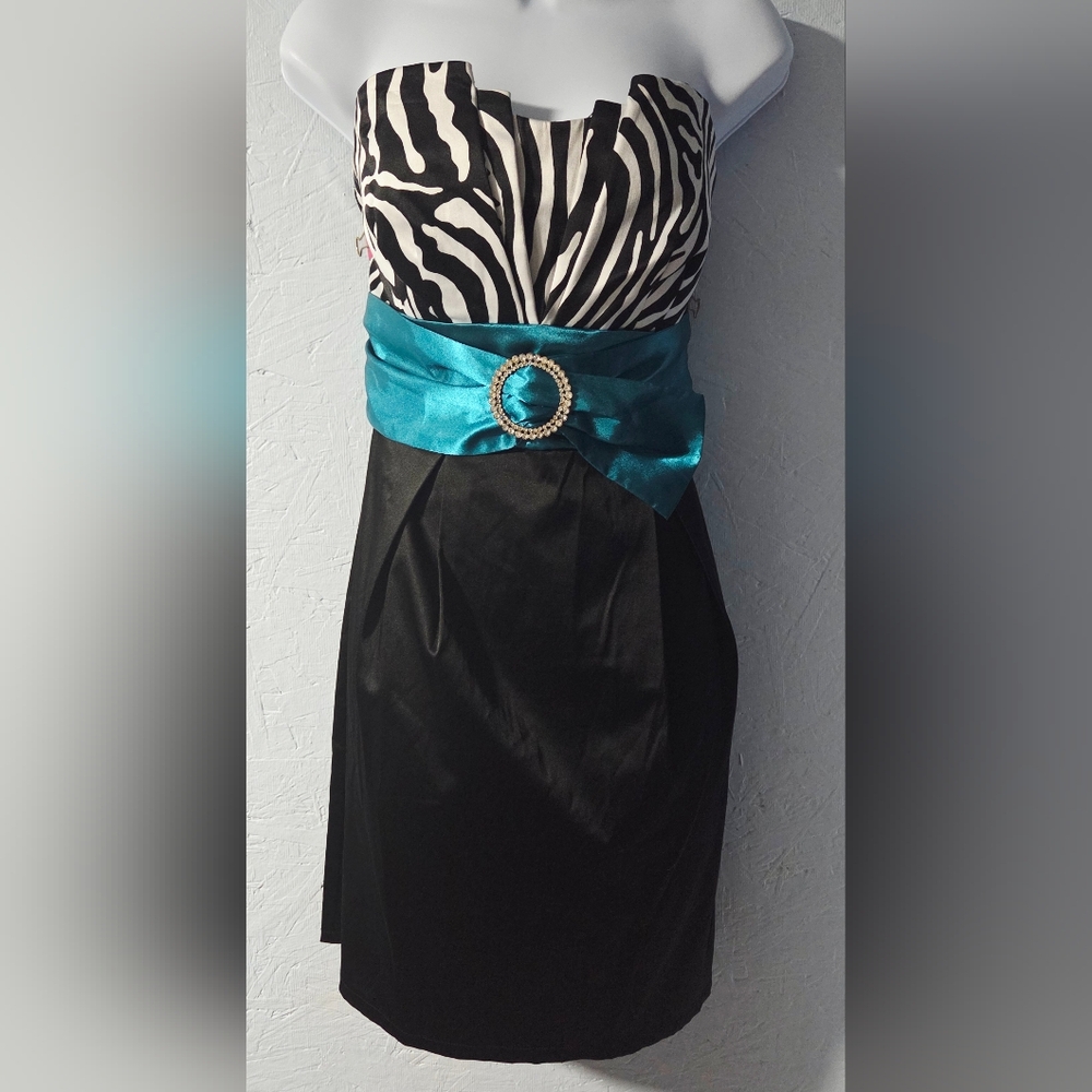 Vintage Y2K Trixxi Zebra Print Strapless Mini Dress - Size 13